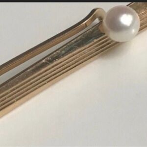 14k 14KT solid YG yellow gold Mikimoto tie bar clip clasps 4.67 grams not scrap